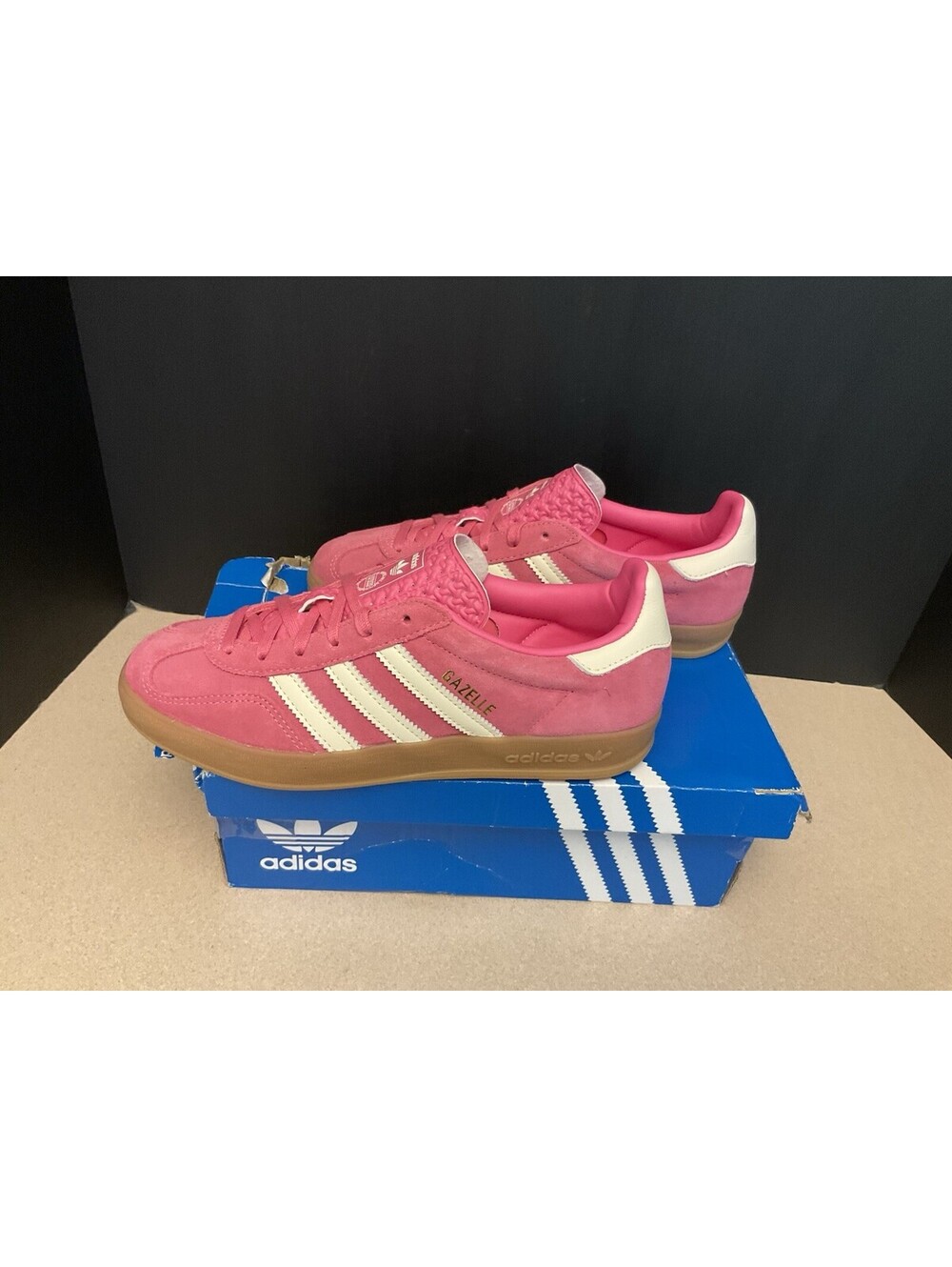 New! Womens Adidas Originals Gazelle Indoor Pink/White/Gum Shoes. Size 7. Nice